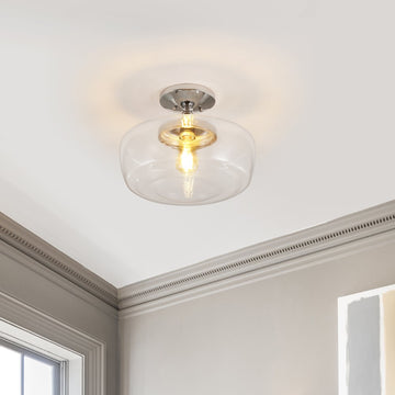 Marfa 14" Glass/Iron Farmhouse Modern LED Flush Mount - JONATHAN Y